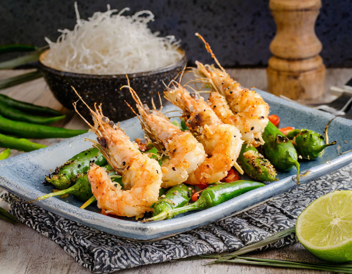 Grilled Coconut Shrimp with Shishito Peppers American Made Grills