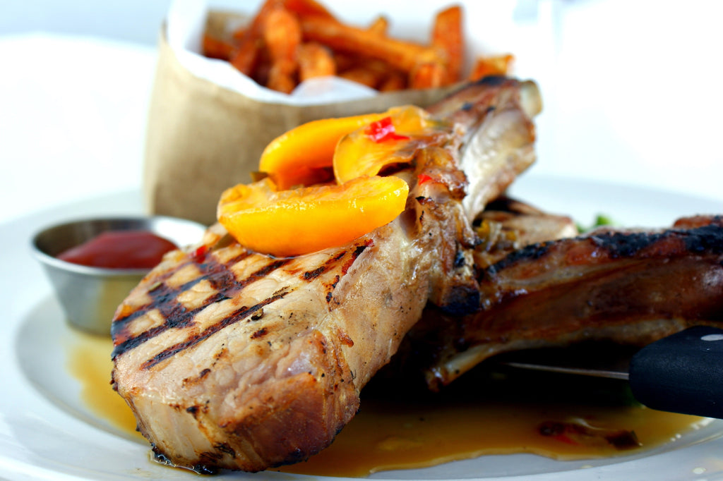 Grilled Pork Chops and Peaches
