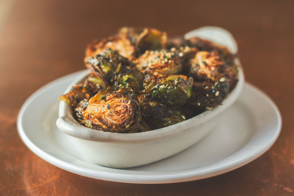 Flame Roasted Brussels Sprouts with Fennel and Serrano Ham