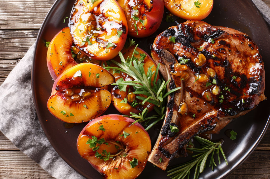 Grilled Pork Chops with Spicy Balsamic Grilled Peaches