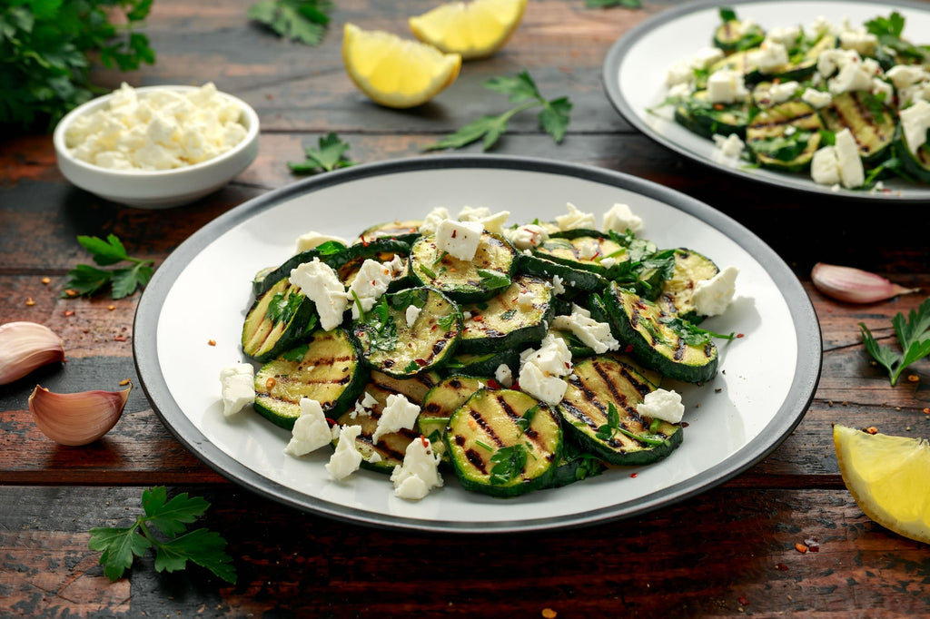 Grilled Zucchini with Balsamic Glaze, Basil, and Feta