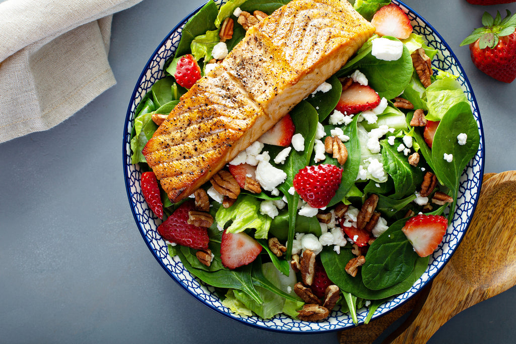 Summertime Grilled Salmon Salad with Fresh Strawberries