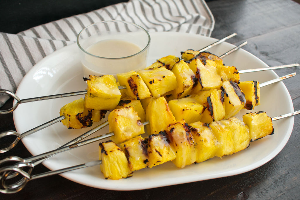 Thanksgiving Pineapple and Mango Skewers with Coconut Dip